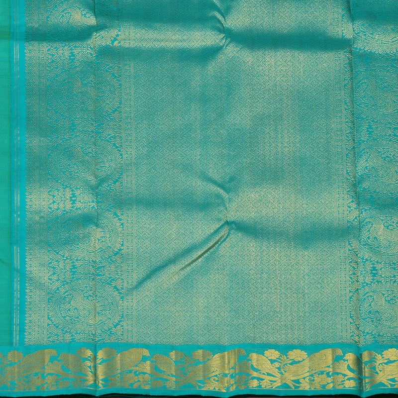 Hayagrivas Parrot Green Handloom Kanjivaram Silk Saree with Sea Blue Border KBE169D3-2