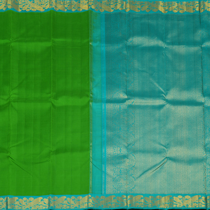 Hayagrivas Parrot Green Handloom Kanjivaram Silk Saree with Sea Blue Border KBE169D3-2