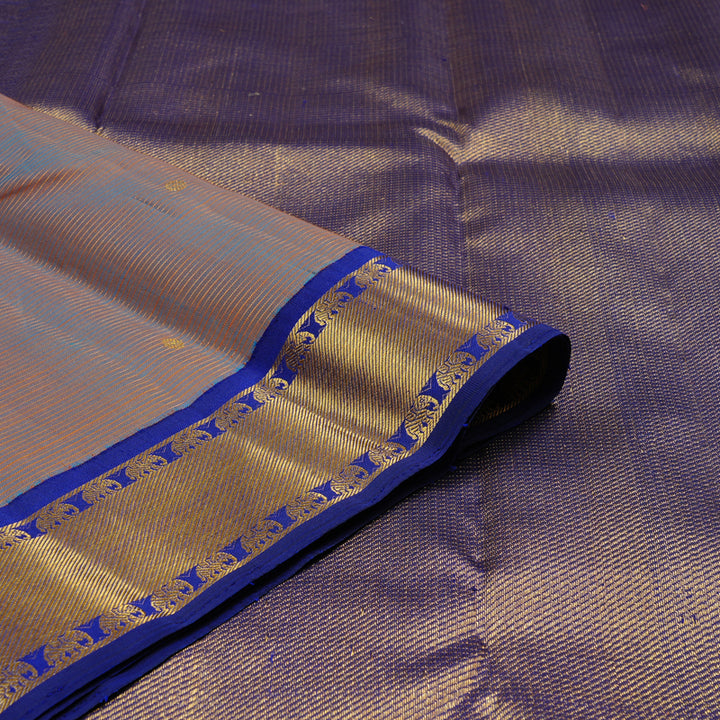 Hayagrivas Dual Tone Orange With Blue Handloom Kanjivaram Silk Saree with Blue Border KBE16D10-1