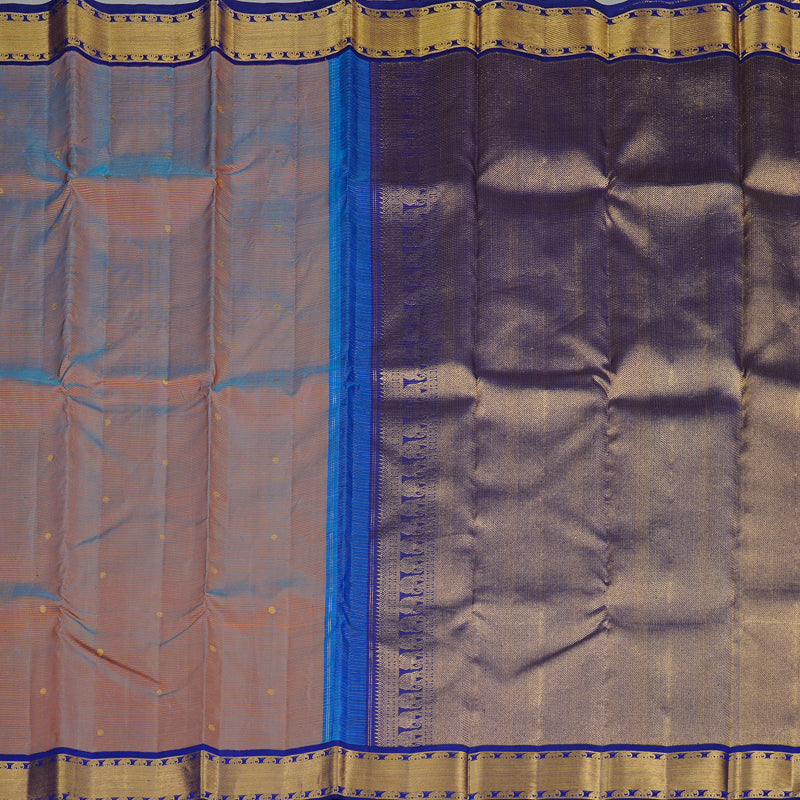 Hayagrivas Dual Tone Orange With Blue Handloom Kanjivaram Silk Saree with Blue Border KBE16D10-1