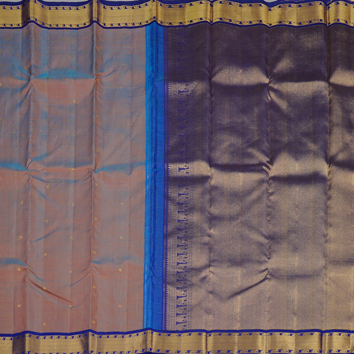 Hayagrivas Dual Tone Orange With Blue Handloom Kanjivaram Silk Saree with Blue Border KBE16D10-1