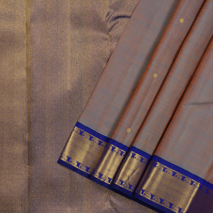 Hayagrivas Dual Tone Orange With Blue Handloom Kanjivaram Silk Saree with Blue Border KBE16D10-1