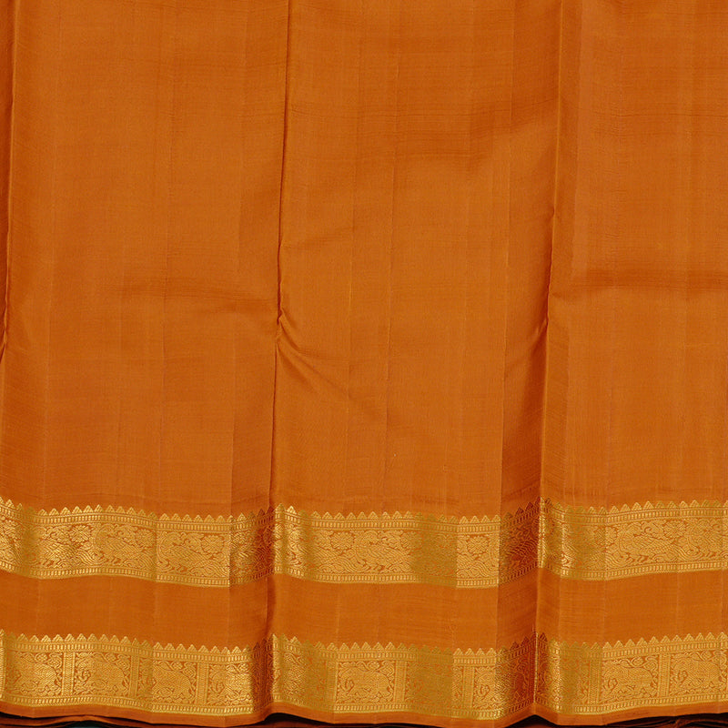 Hayagrivas Lemon Yellow Handloom Kanjivaram Silk Saree with Rust Orange Border KBE16D2-2