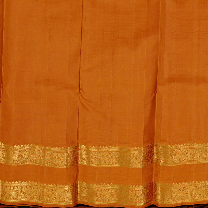 Hayagrivas Lemon Yellow Handloom Kanjivaram Silk Saree with Rust Orange Border KBE16D2-2