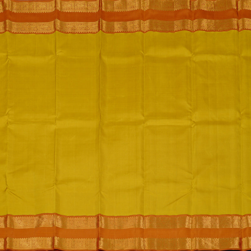 Hayagrivas Lemon Yellow Handloom Kanjivaram Silk Saree with Rust Orange Border KBE16D2-2