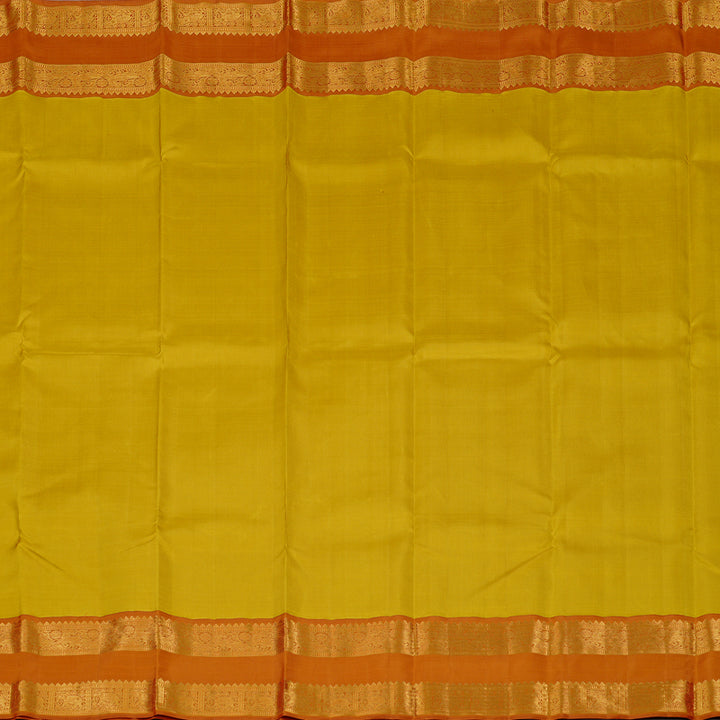 Hayagrivas Lemon Yellow Handloom Kanjivaram Silk Saree with Rust Orange Border KBE16D2-2