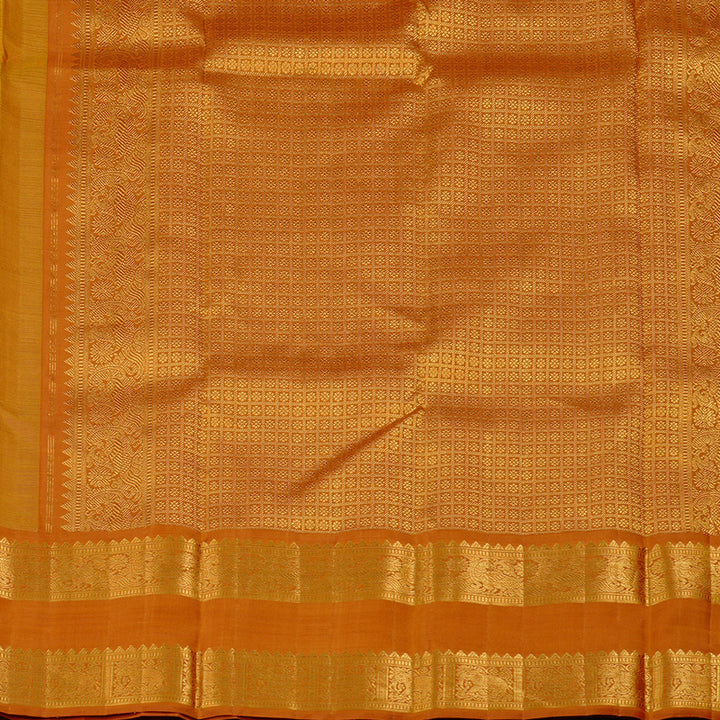 Hayagrivas Lemon Yellow Handloom Kanjivaram Silk Saree with Rust Orange Border KBE16D2-2