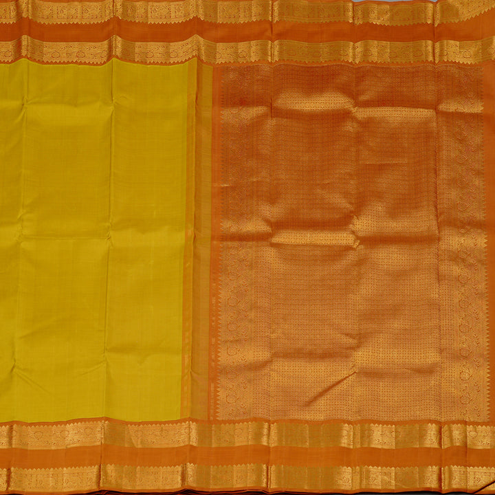 Hayagrivas Lemon Yellow Handloom Kanjivaram Silk Saree with Rust Orange Border KBE16D2-2