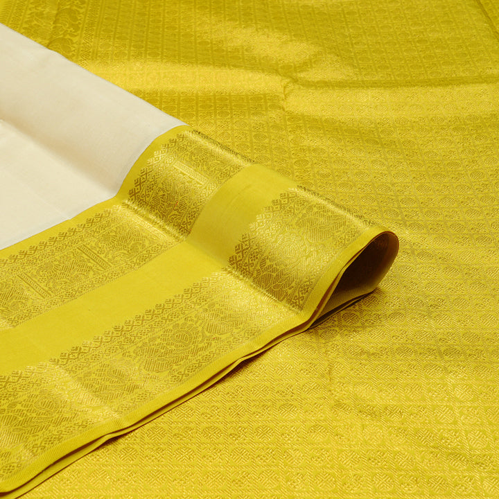 Hayagrivas Handloom Kanjivaram Silk Saree in Serene Half White KBE16D2-3