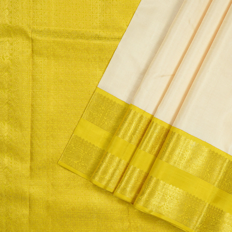 Hayagrivas Handloom Kanjivaram Silk Saree in Serene Half White KBE16D2-3