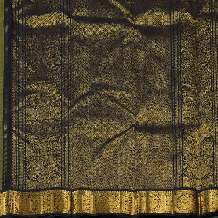 Hayagrivas Lemon Yellow Handloom Kanjivaram Silk Saree with Black Border KBE16D4-2