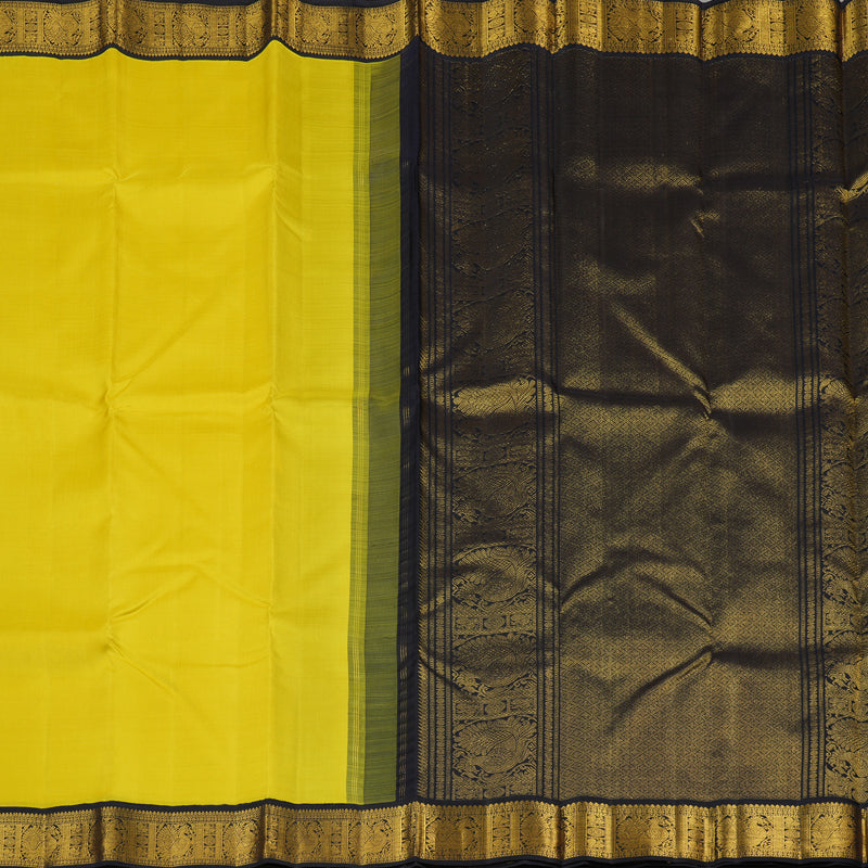 Hayagrivas Lemon Yellow Handloom Kanjivaram Silk Saree with Black Border KBE16D4-2