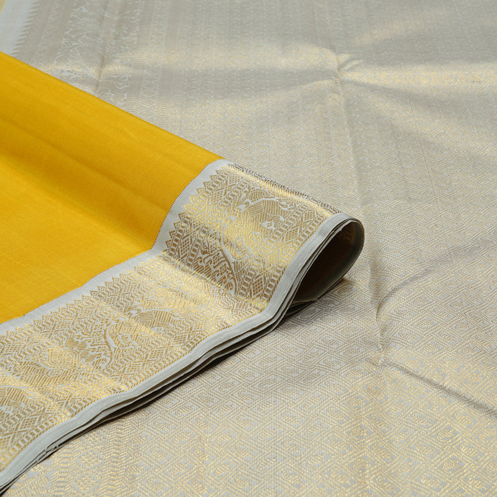 Hayagrivas Mustard Yellow Handloom Kanjivaram Silk Saree with Silver Grey Border KBE16D4-3