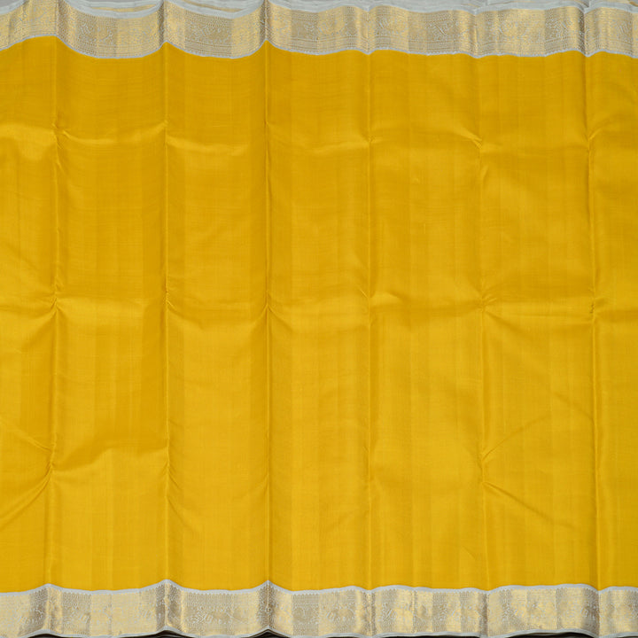 Hayagrivas Mustard Yellow Handloom Kanjivaram Silk Saree with Silver Grey Border KBE16D4-3