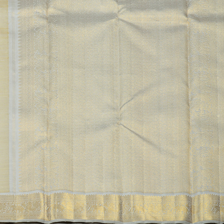 Hayagrivas Mustard Yellow Handloom Kanjivaram Silk Saree with Silver Grey Border KBE16D4-3