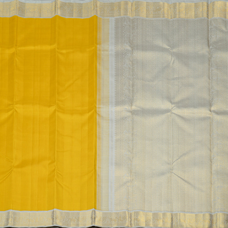 Hayagrivas Mustard Yellow Handloom Kanjivaram Silk Saree with Silver Grey Border KBE16D4-3