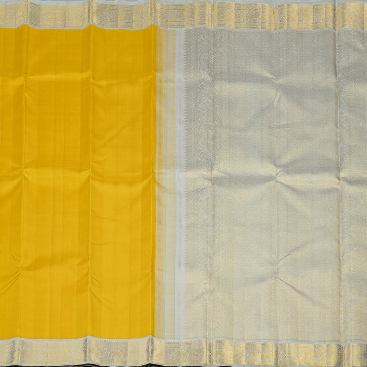 Hayagrivas Mustard Yellow Handloom Kanjivaram Silk Saree with Silver Grey Border KBE16D4-3
