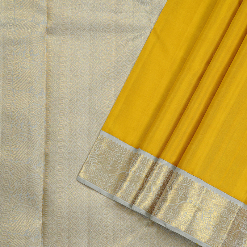 Hayagrivas Mustard Yellow Handloom Kanjivaram Silk Saree with Silver Grey Border KBE16D4-3
