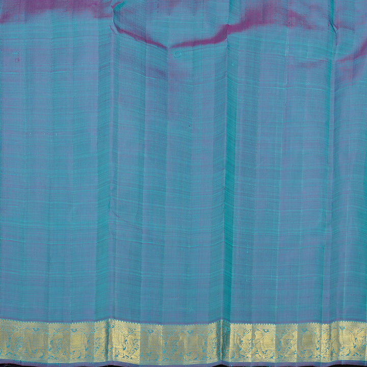Hayagrivas Sea Blue Handloom Kanjivaram Silk Saree with Purple Border KBE16D9-1