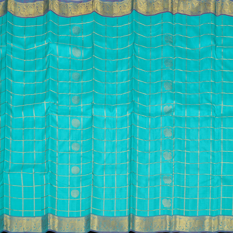 Hayagrivas Sea Blue Handloom Kanjivaram Silk Saree with Purple Border KBE16D9-1