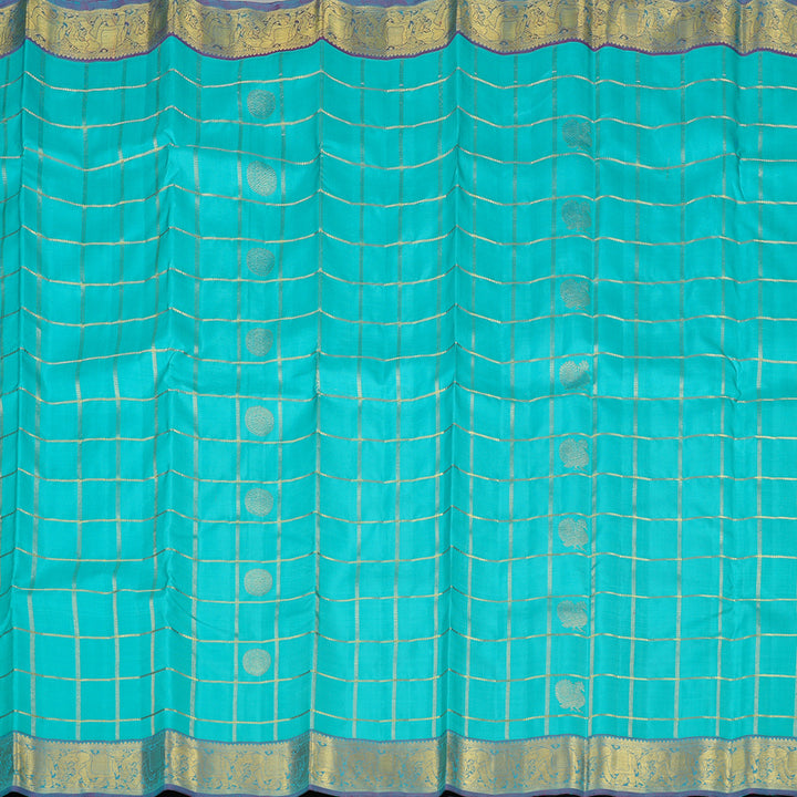 Hayagrivas Sea Blue Handloom Kanjivaram Silk Saree with Purple Border KBE16D9-1