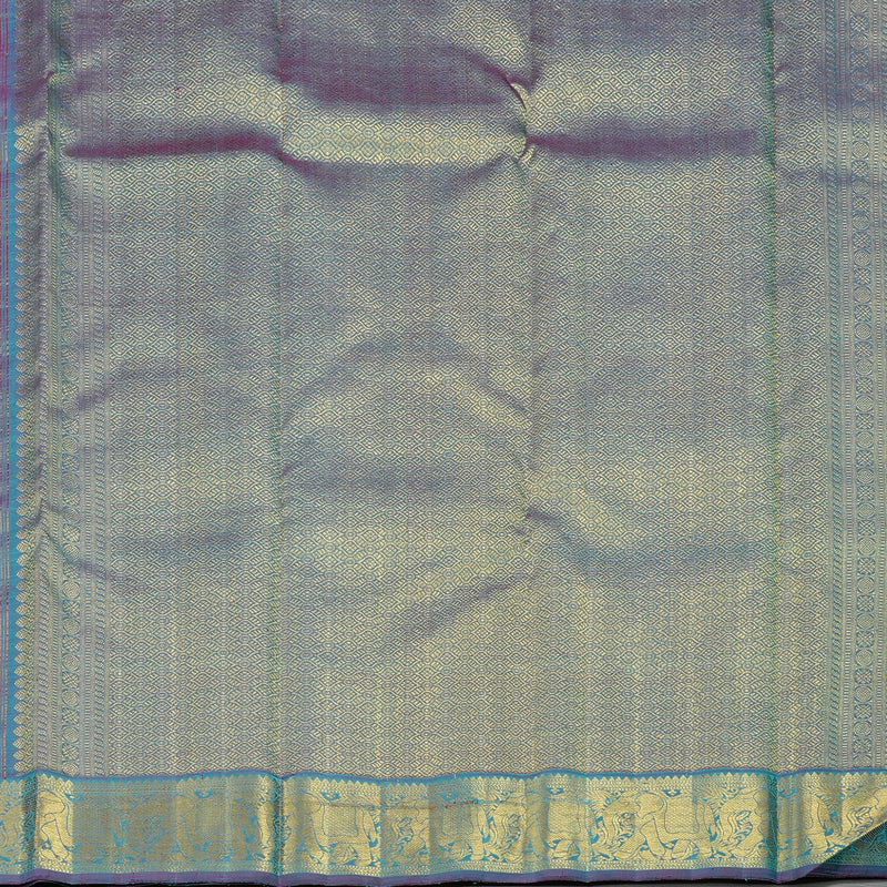 Hayagrivas Sea Blue Handloom Kanjivaram Silk Saree with Purple Border KBE16D9-1
