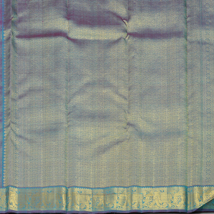Hayagrivas Sea Blue Handloom Kanjivaram Silk Saree with Purple Border KBE16D9-1