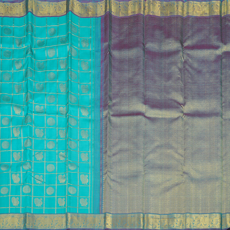 Hayagrivas Sea Blue Handloom Kanjivaram Silk Saree with Purple Border KBE16D9-1