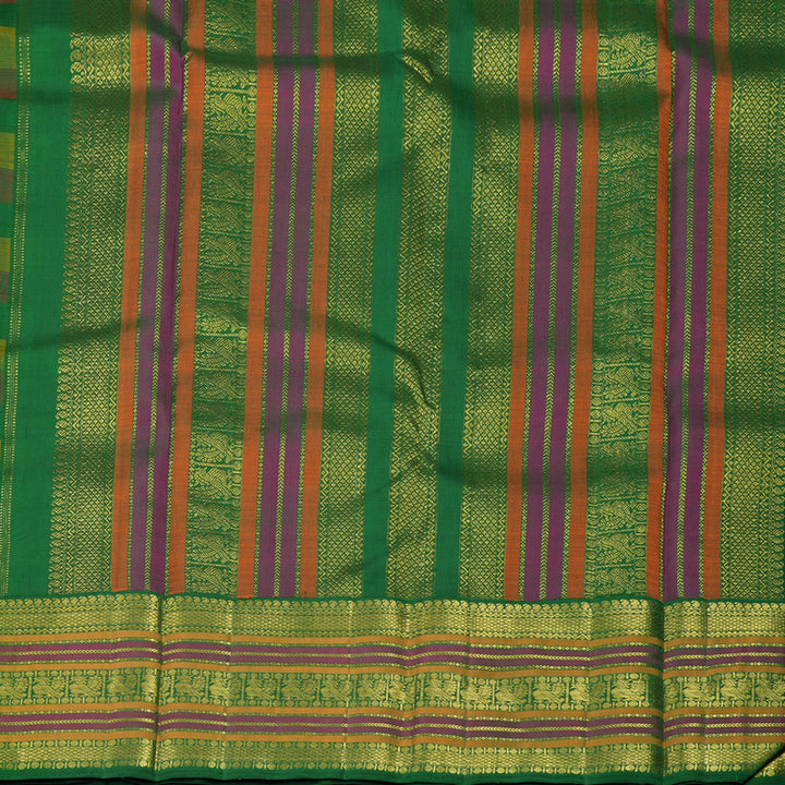 Hayagrivas Handloom Multicolour Checks Kanjivaram Silk Saree with Dark Green border KBE1700K1-1