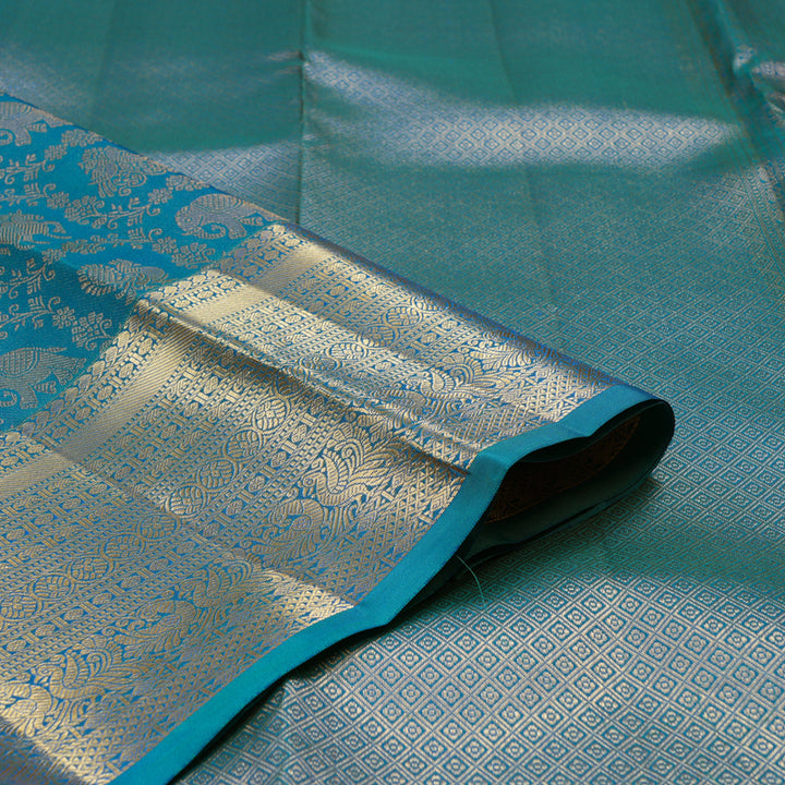 Hayagrivas Handloom Peacock Blue Kanjivaram Silk Saree KBE1704K3-5