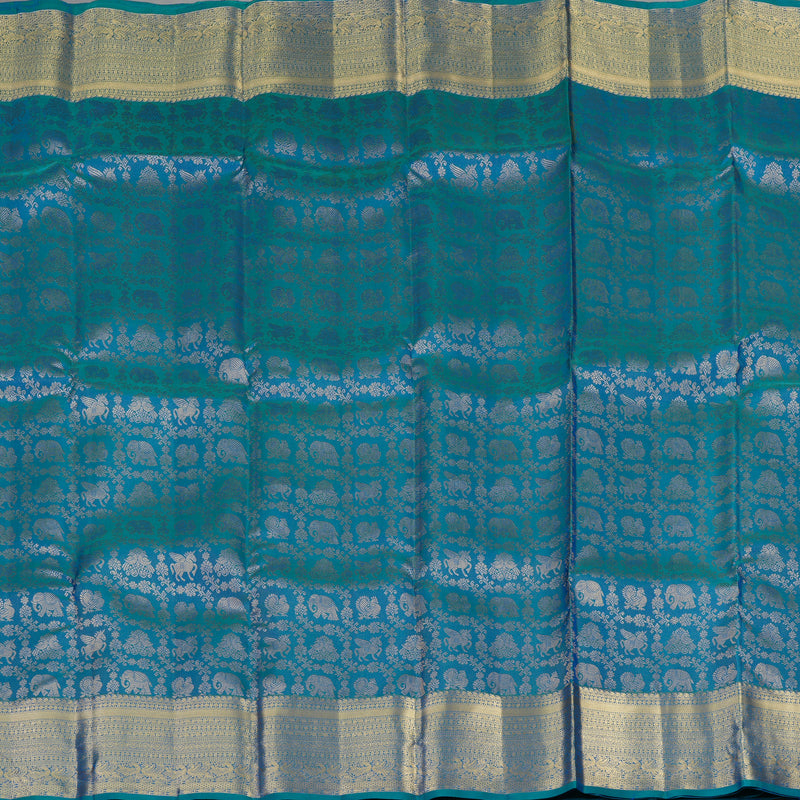 Hayagrivas Handloom Peacock Blue Kanjivaram Silk Saree KBE1704K3-5