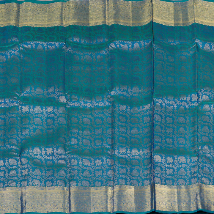 Hayagrivas Handloom Peacock Blue Kanjivaram Silk Saree KBE1704K3-5