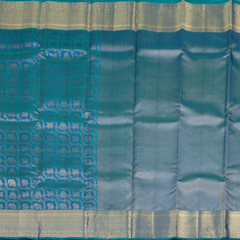 Hayagrivas Handloom Peacock Blue Kanjivaram Silk Saree KBE1704K3-5