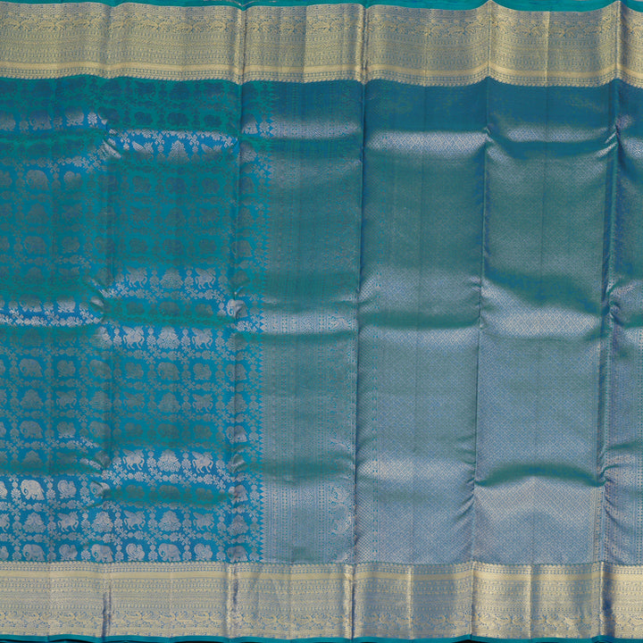 Hayagrivas Handloom Peacock Blue Kanjivaram Silk Saree KBE1704K3-5