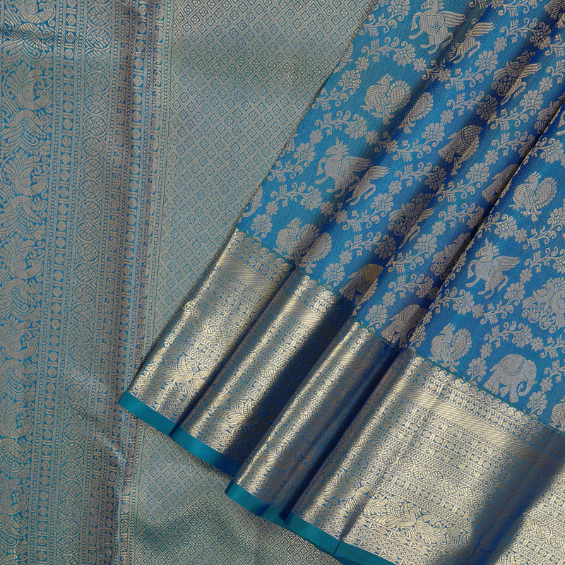 Hayagrivas Handloom Peacock Blue Kanjivaram Silk Saree KBE1704K3-5