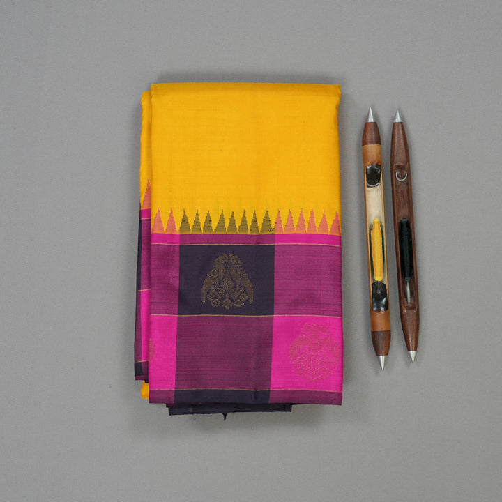 Hayagrivas Handloom Yellow Kanjivaram Silk Saree KBE1707K10-1