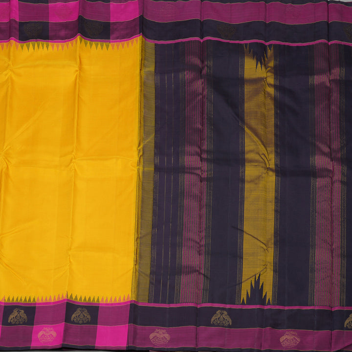 Hayagrivas Handloom Yellow Kanjivaram Silk Saree KBE1707K10-1