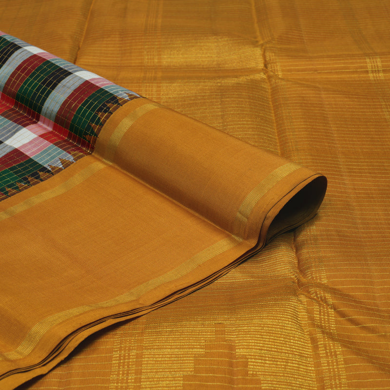 Hayagrivas Handloom Multicolour Checks Kanjivaram Silk Saree with Kilangu Manjal border KBE1707K11-1