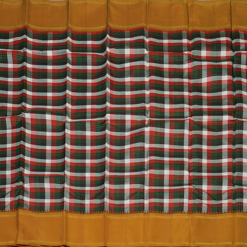 Hayagrivas Handloom Multicolour Checks Kanjivaram Silk Saree with Kilangu Manjal border KBE1707K11-1