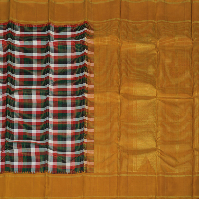 Hayagrivas Handloom Multicolour Checks Kanjivaram Silk Saree with Kilangu Manjal border KBE1707K11-1