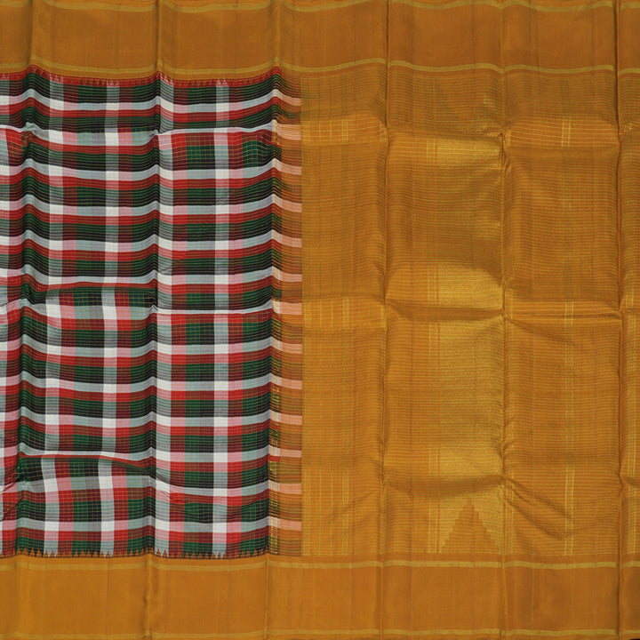 Hayagrivas Handloom Multicolour Checks Kanjivaram Silk Saree with Kilangu Manjal border KBE1707K11-1