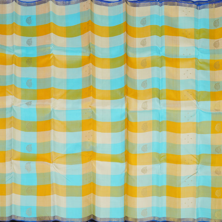 Hayagrivas Handloom Multicolour Checks Kanjivaram Silk Saree with Peacock Blue Border KBE1707K6-1