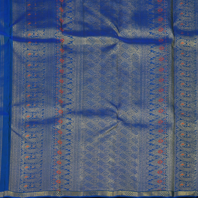 Hayagrivas Handloom Multicolour Checks Kanjivaram Silk Saree with Peacock Blue Border KBE1707K6-1