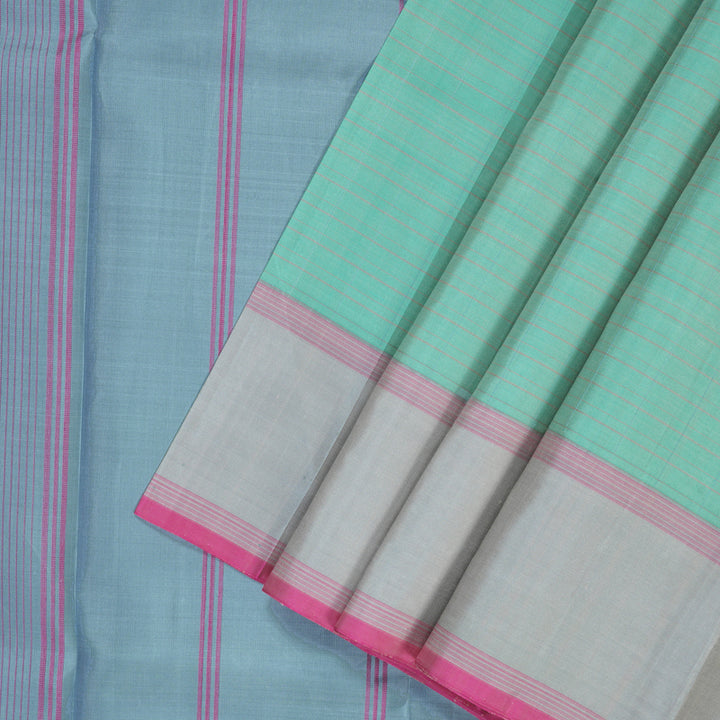 Hayagrivas Handloom Pastel Blue Kanjivaram Silk Saree with Grey Border KBE1709K1-4