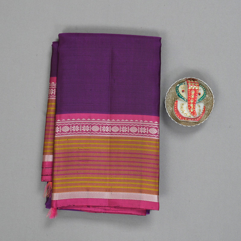 Hayagrivas Handloom Purple Kanjivaram Silk Saree with Pink Border KBE1710K1-2