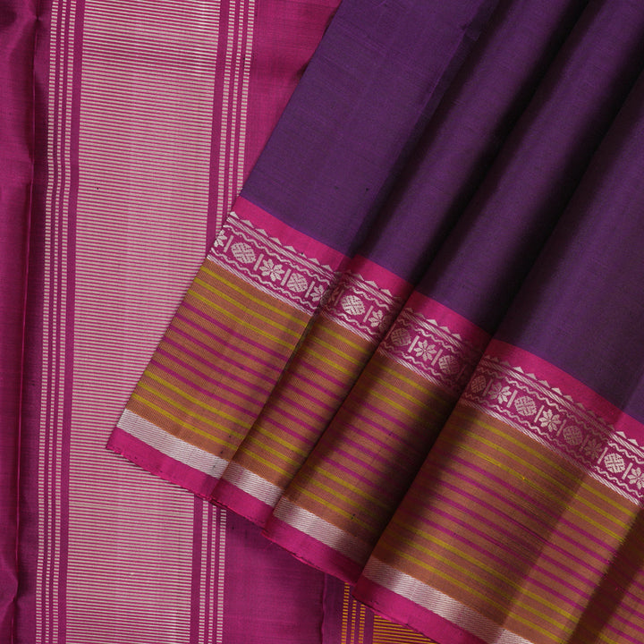 Hayagrivas Handloom Purple Kanjivaram Silk Saree with Pink Border KBE1710K1-2