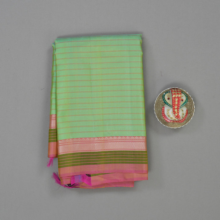 Hayagrivas Handloom Light Green Kanjivaram Silk Saree with Onion Pink Border KBE1710K1-3