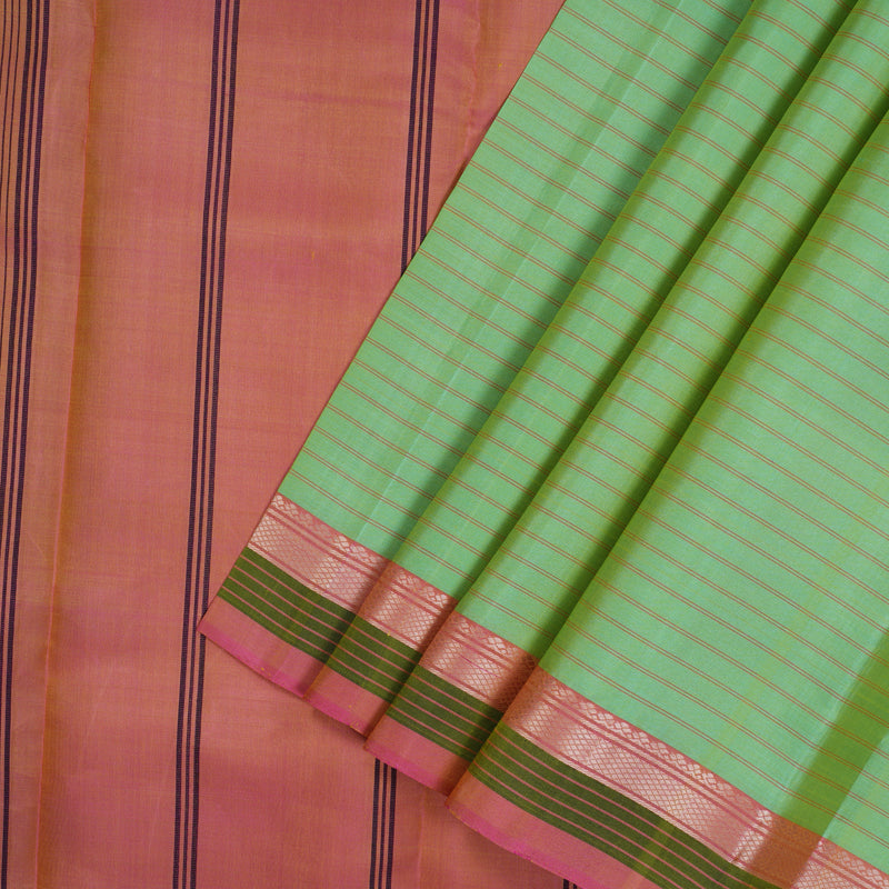 Hayagrivas Handloom Light Green Kanjivaram Silk Saree with Onion Pink Border KBE1710K1-3