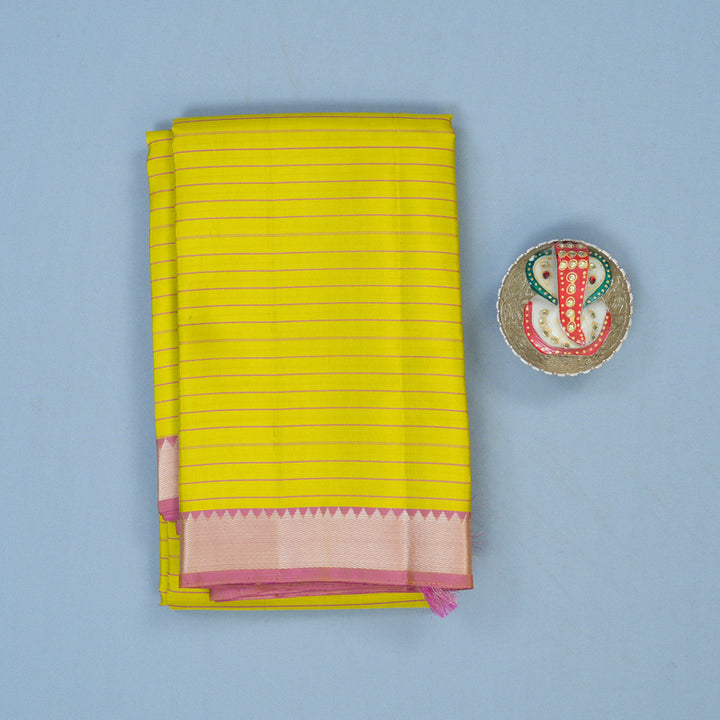 Hayagrivas Handloom Lemon Yellow Kanjivaram Silk Saree with Lotus Pink Border KBE1710K1-4