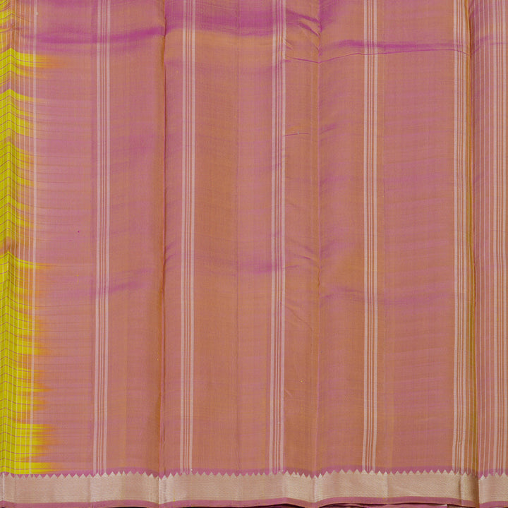Hayagrivas Handloom Lemon Yellow Kanjivaram Silk Saree with Lotus Pink Border KBE1710K1-4